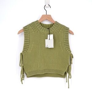 NEW DH New York Cropped Tie Side Ribbed Knit Sweater Vest in Matcha Green XS